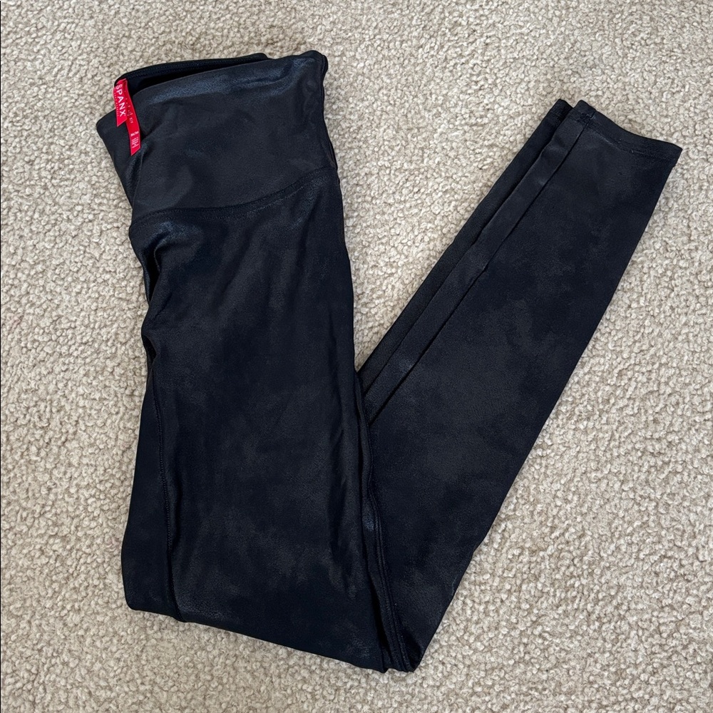 SPANX Black Leather-Like Shaping Leggings - Size M